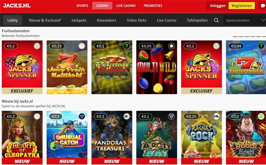 Jack's Casino & Sports interface